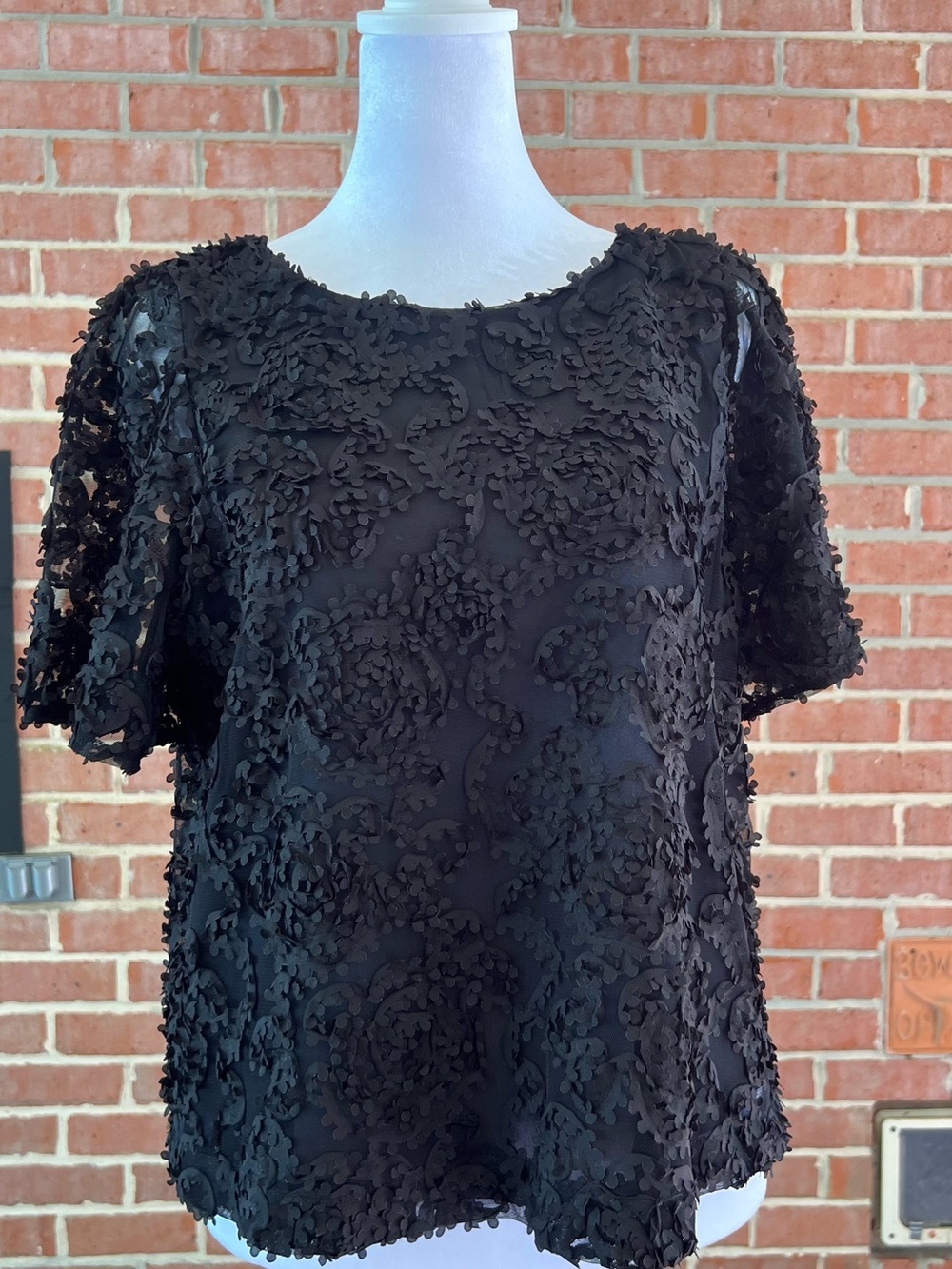 LOFT Black 3D Floral Appliqué Sheer Blouse NWT Size Small